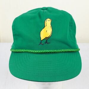 Vintage 80s Baby Chick Graphic Hat Adjustable Rope Brim Green Winner Tag
